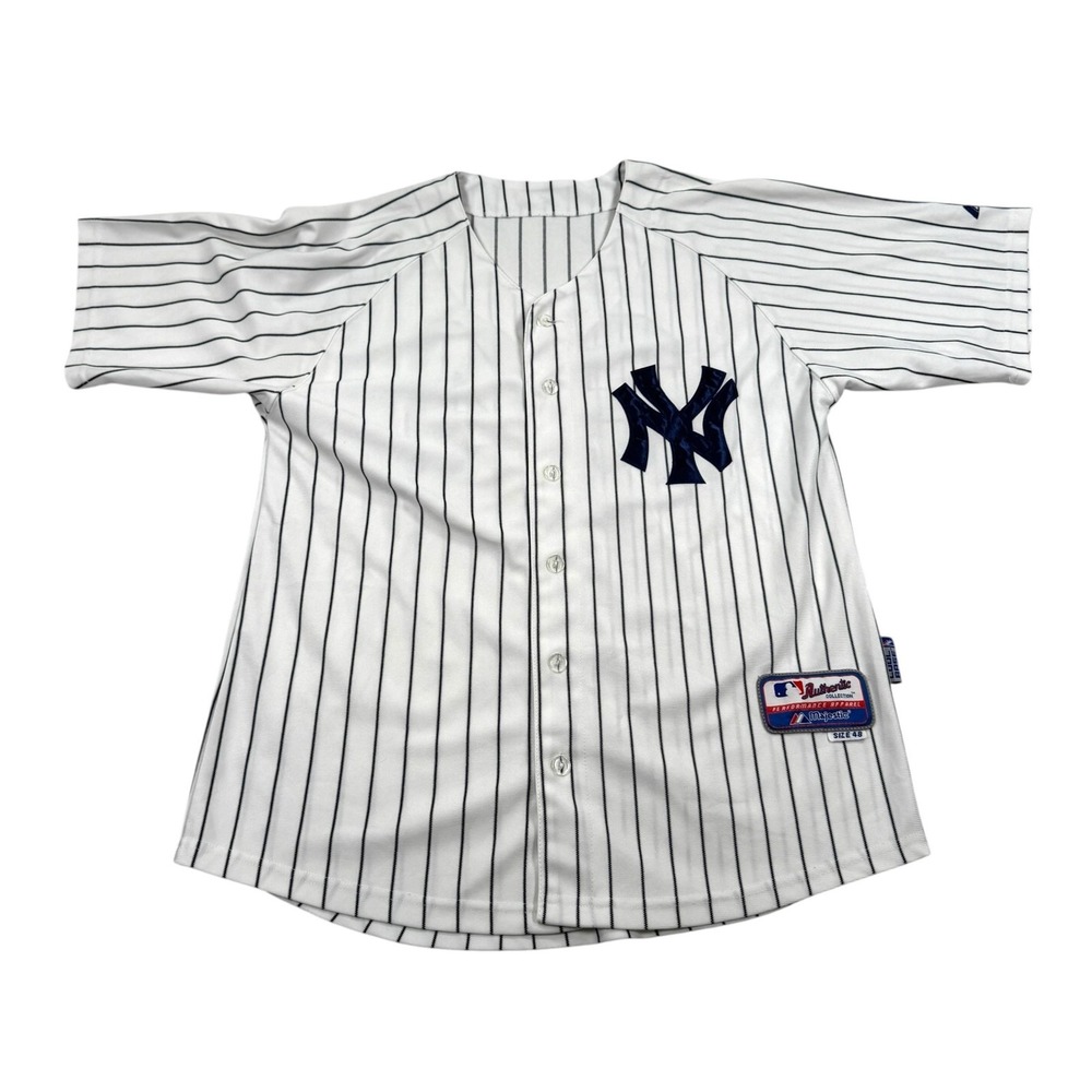 New York Yankees Baseball Jersey Mens 48 White Pinstripe MLB Majestic 24